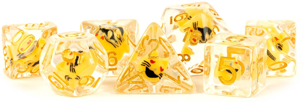 RESIN 7 DICE SET CAT INCLUSION 16MM
