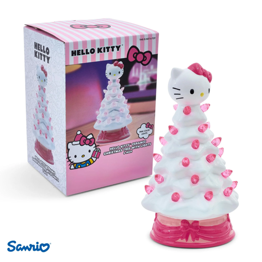 HOLIDAY LIGHT UP CERAMIC CHRISTMAS TREE 6” HELLO KITTY WHITE