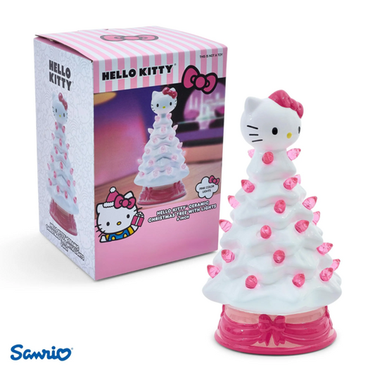 HOLIDAY LIGHT UP CERAMIC CHRISTMAS TREE 6” HELLO KITTY WHITE