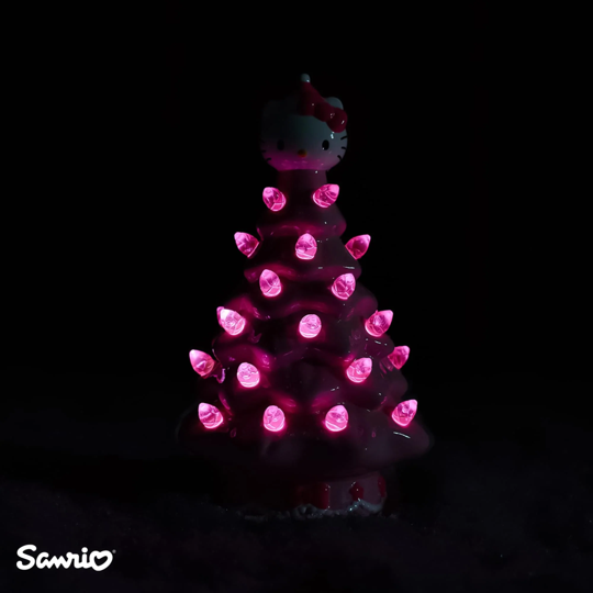 HOLIDAY LIGHT UP CERAMIC CHRISTMAS TREE 6” HELLO KITTY PINK