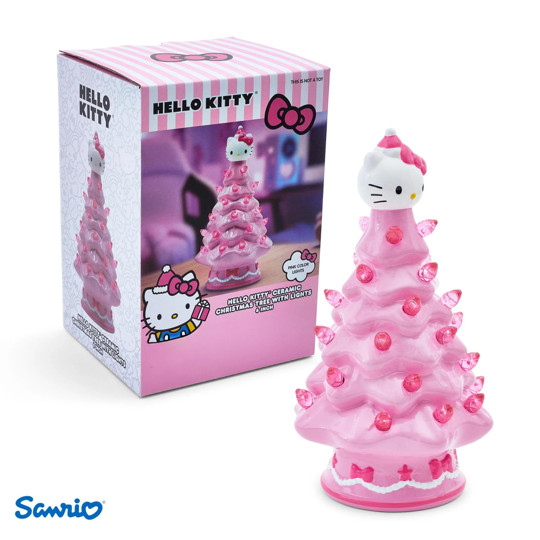 HOLIDAY LIGHT UP CERAMIC CHRISTMAS TREE 6” HELLO KITTY PINK