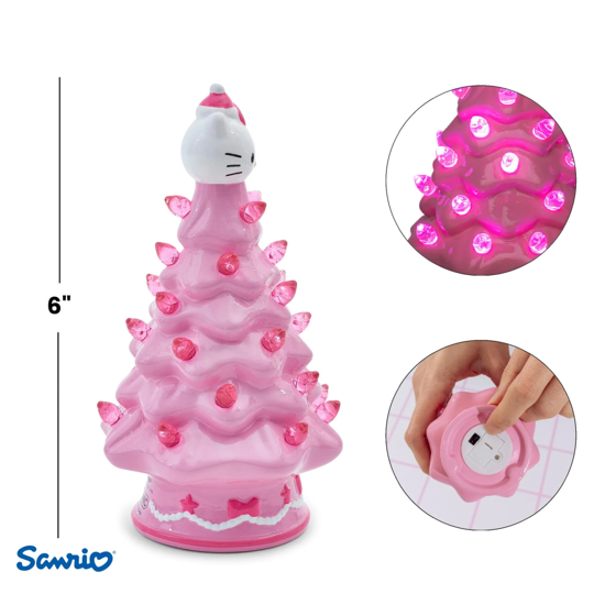 HOLIDAY LIGHT UP CERAMIC CHRISTMAS TREE 6” HELLO KITTY PINK