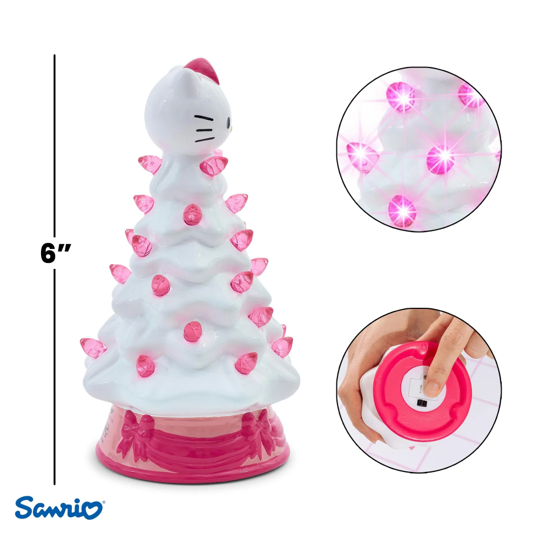 HOLIDAY LIGHT UP CERAMIC CHRISTMAS TREE 6” HELLO KITTY WHITE