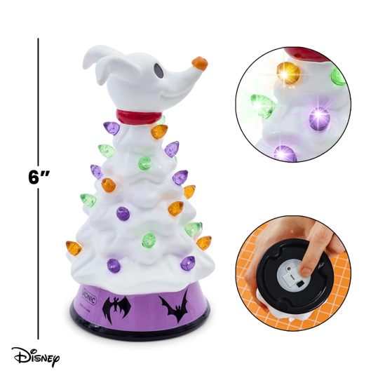 HOLIDAY LIGHT UP CERAMIC CHRISTMAS TREE 6” DISNEY NIGHTMARE BEFORE CHRISTMAS ZERO