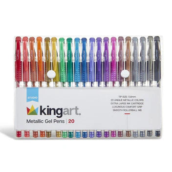 KINGART® Soft Grip Metallic Gel Pens, 2.0mm Ink Cartridge, Set of 20 Unique Colors