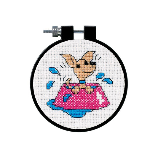 Dimensions Learn-A-Craft Counted Cross Stitch Kit 3" Round Perky Puppy