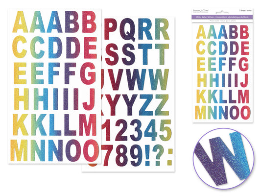 Paper Craft Stickers: 5.75"x9.45" Alpha Glitter 2 Sheets A) Rainbow Shimmer