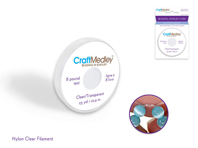 Beading/Jewelry Cord: 8lb Nylon Clear Filament 25yds