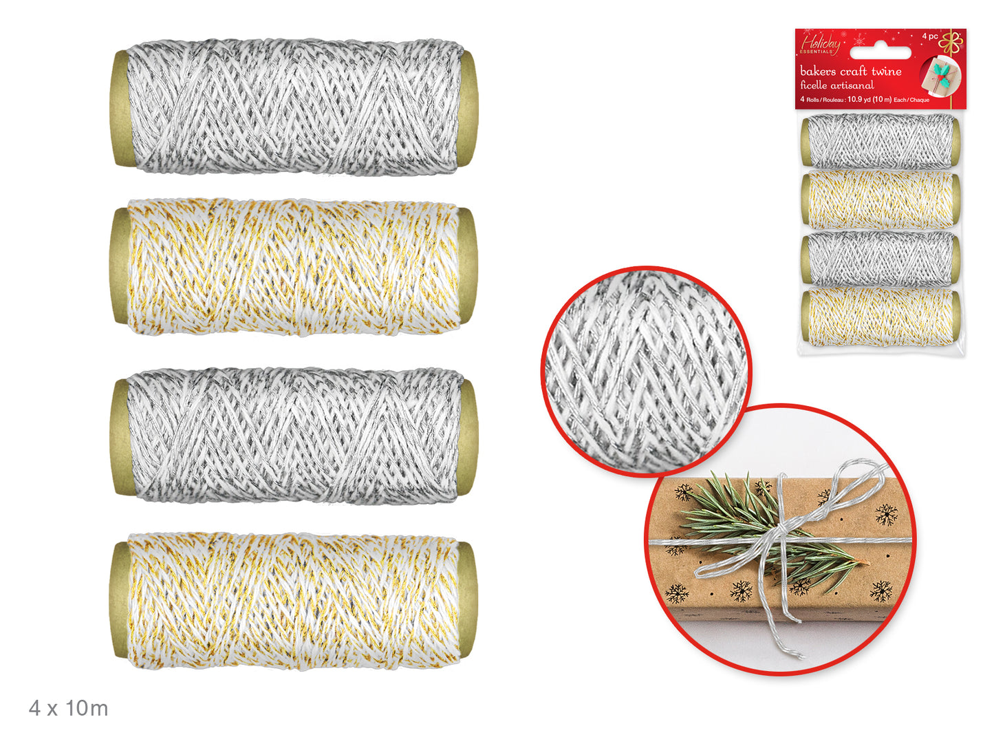 Holiday Essentials: 30m Bakers Twine 4 Spools Asst (4x10m)