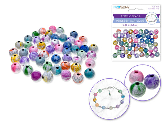 Acrylic Beads: 10mm Round Multi-Packs 25g A) Marble Mix