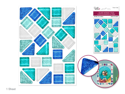 Craft Decor: Glitter Glass Mosaic Tiles 3.2x4.7" Self-Stick Blues