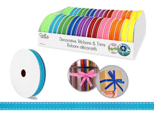 Craft Décor Ribbons/Trims: Saddle-Stitch Grosgrain 3/8"x3yd Rolls Brights