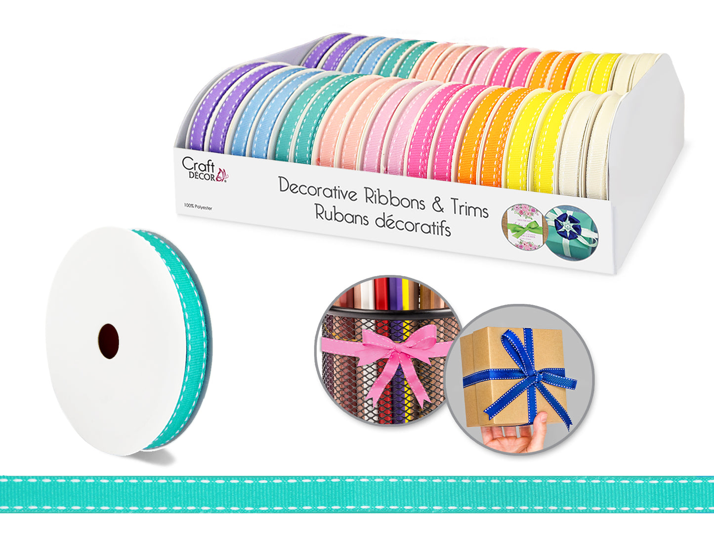 Craft Décor Ribbons/Trims: Saddle-Stitch Grosgrain 3/8"x3yd Rolls Pastels