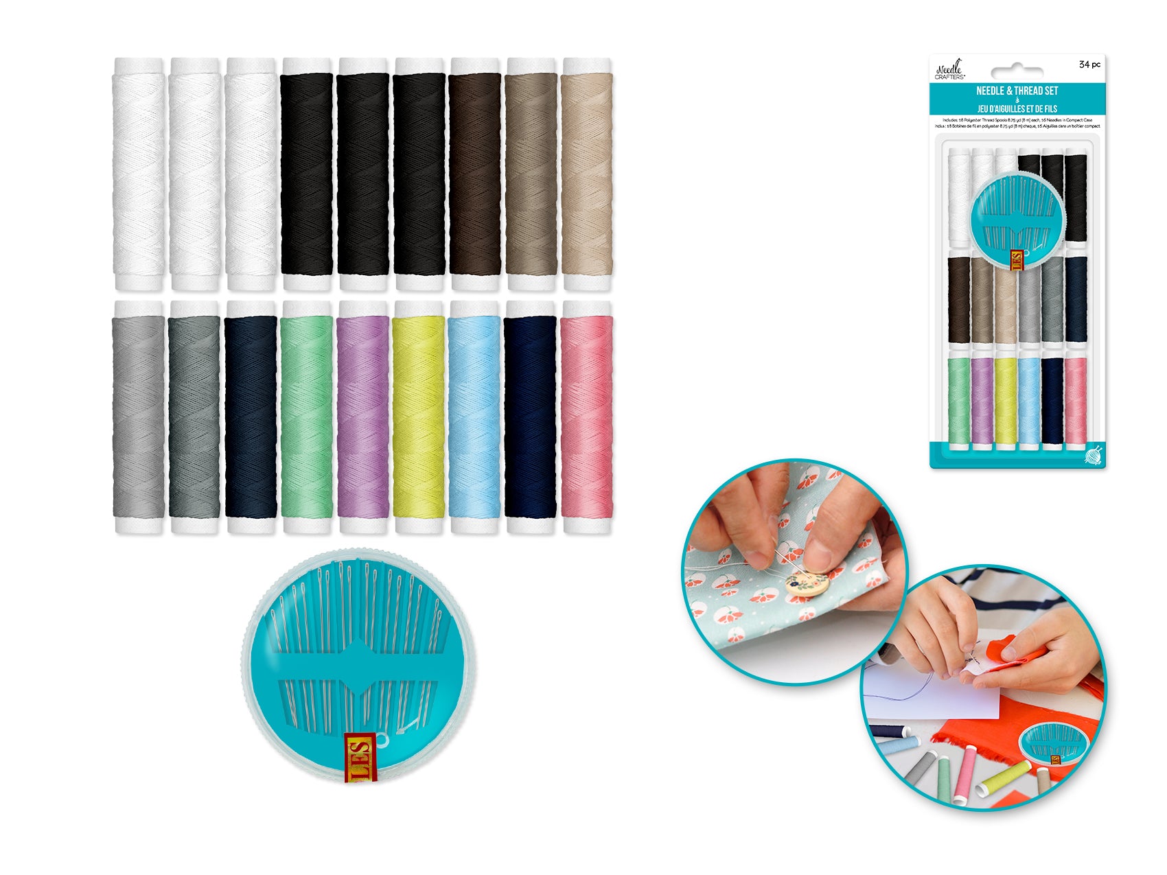 Needlecrafters: Sewing Kit 34pc Needle & Thread Set – Crafts N' Things ...