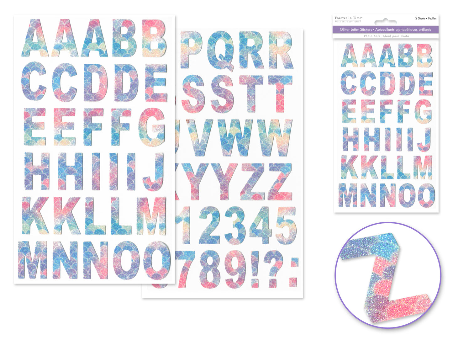 Paper Craft Stickers: 5.75"x9.45" Alpha Glitter 2 Sheets Mermaid Pastel