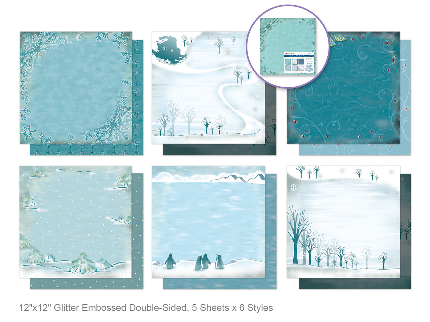Holiday Cardstock: 12"x12" Glitter Embossed Dble-Sided Winter Wonderland