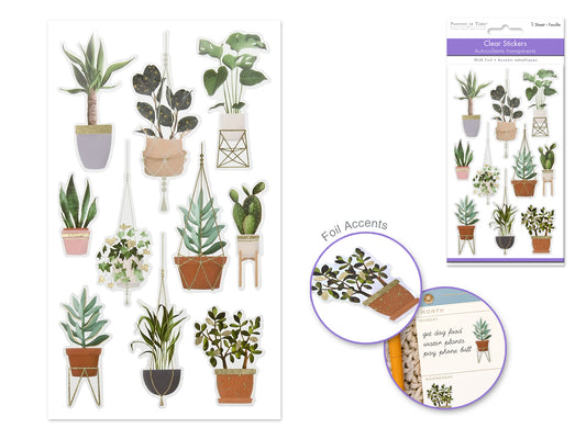 Paper Craft Stickers: 3.9"x6.9" Clear Glitter/Foil - Planters