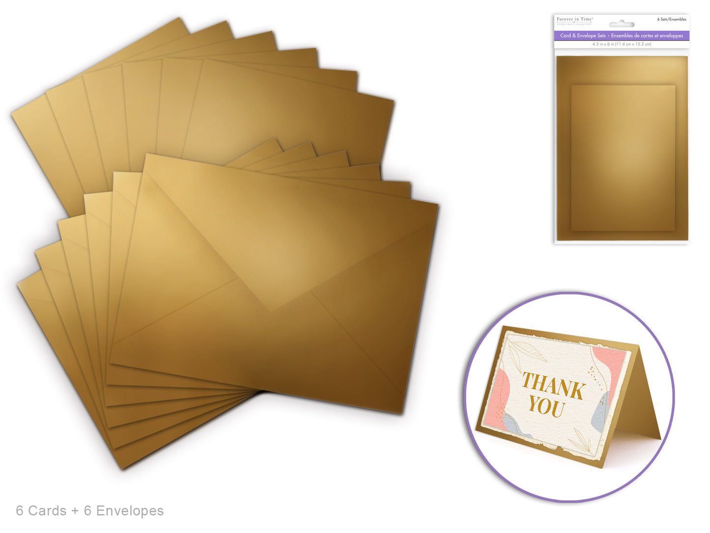 Forever in Time  Cardmaking: 4.5"x6" Cards + Envelopes 6sets A6 Gold Shimmer