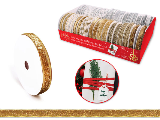 Holiday Essentials Ribbons & Trims: 3 YD x 2.7M Gold & Silver