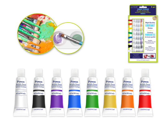 Color Factory: 76ml Premium Acrylic Specialty Paint Set 8x9.5ml Tubes: Vibrant Basic