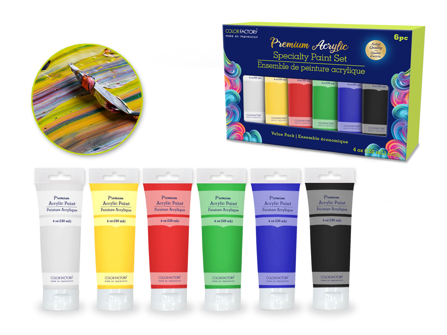 Color Factory: 4oz Premium Acrylic Paint Set 6x120ml Tubes