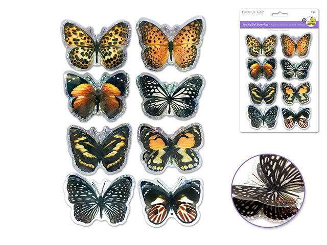Handmade Stickers: 12cmx17cm 3D Pop-Ups Foil Butterflies 8pc - Monarch