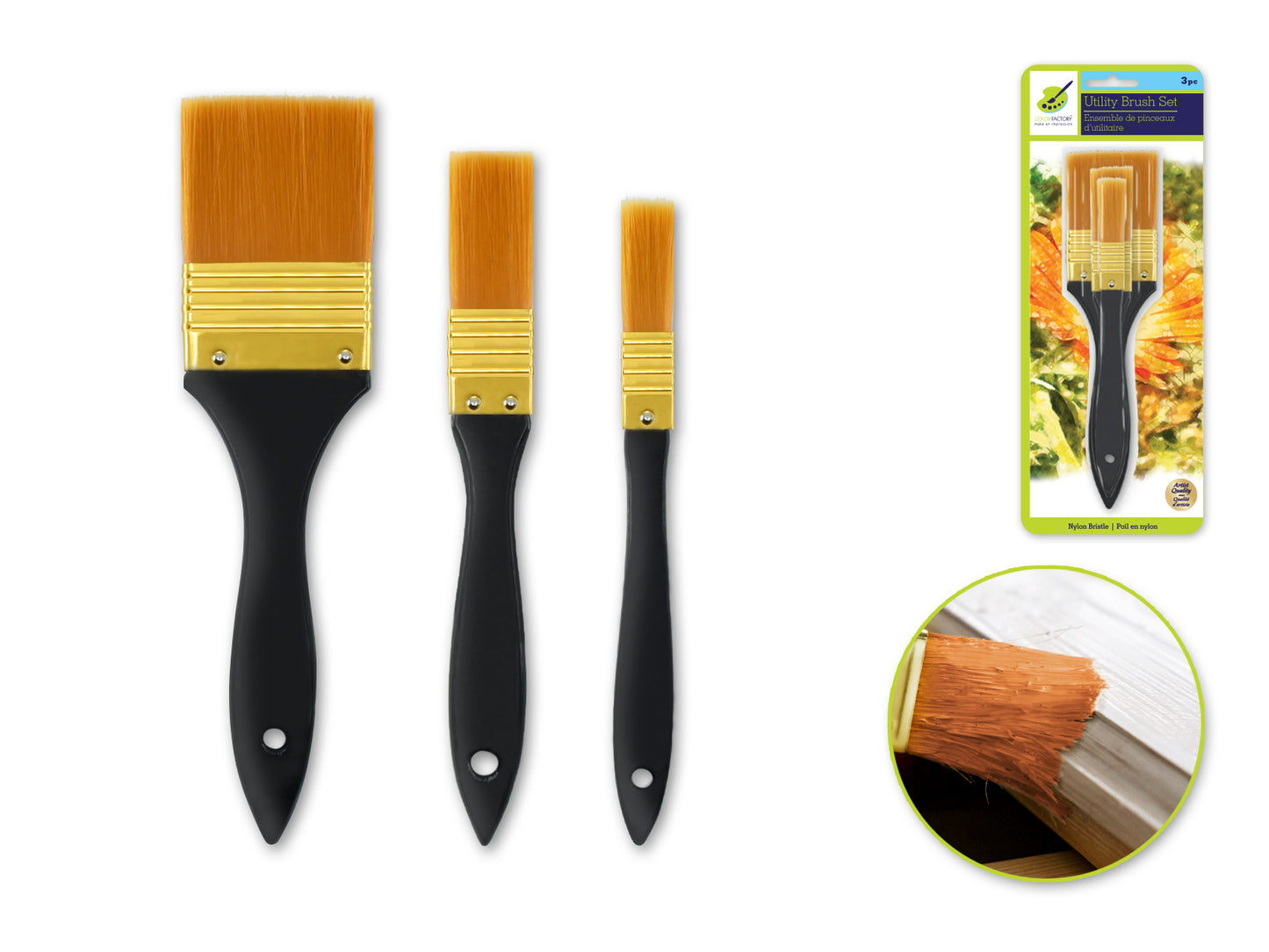 Artist Brush Set: All-Purpose Utility Brush Set x3 Wood Handle 0.5/1/2"