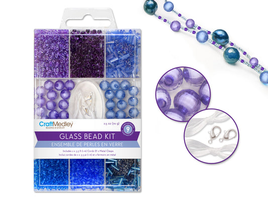 Glass Bead Kits: 9-Comp Multi-Pack w/Cord+Clasps 70g