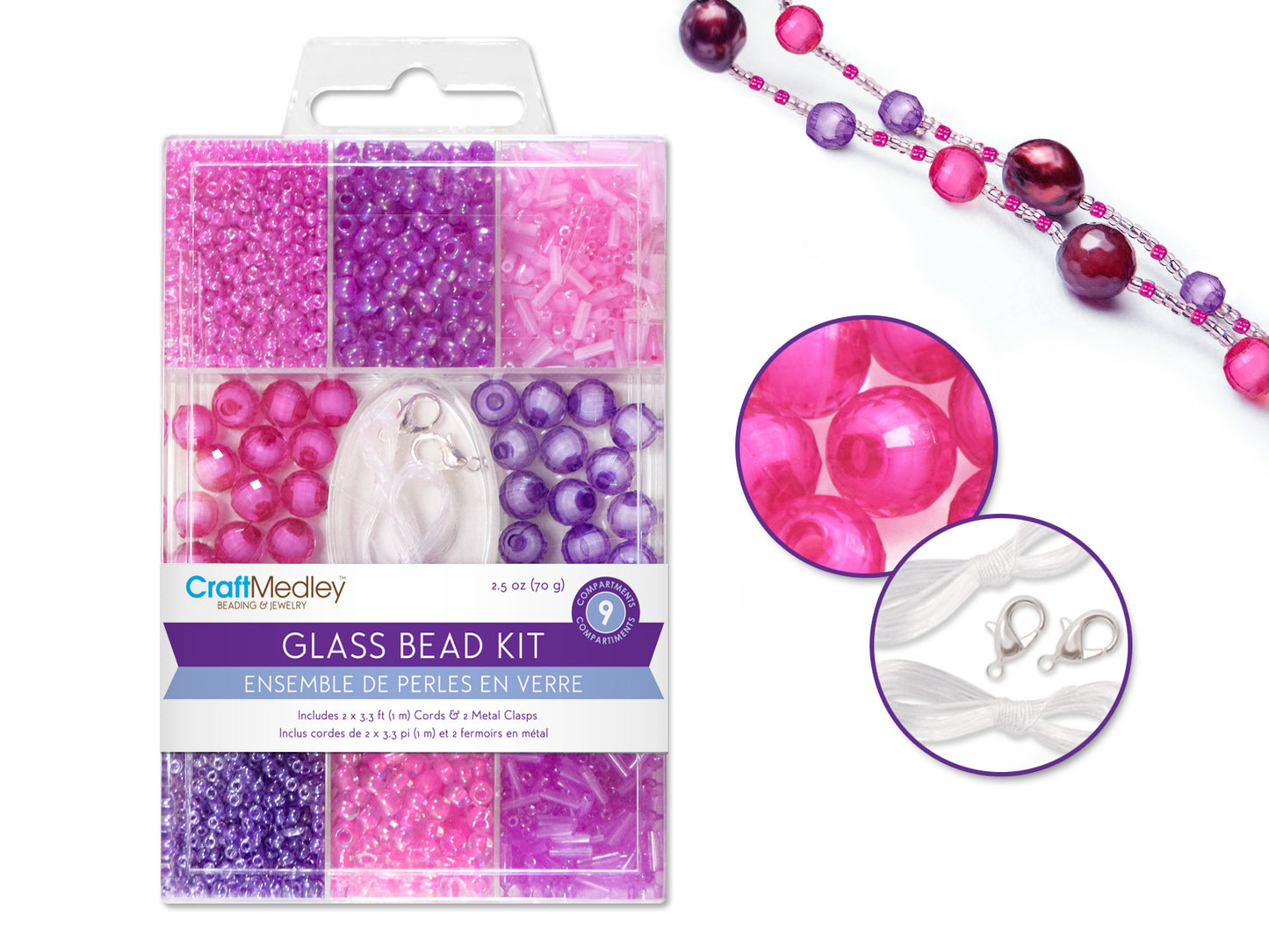 Glass Bead Kits: 9-Comp Multi-Pack w/Cord+Clasps 70g