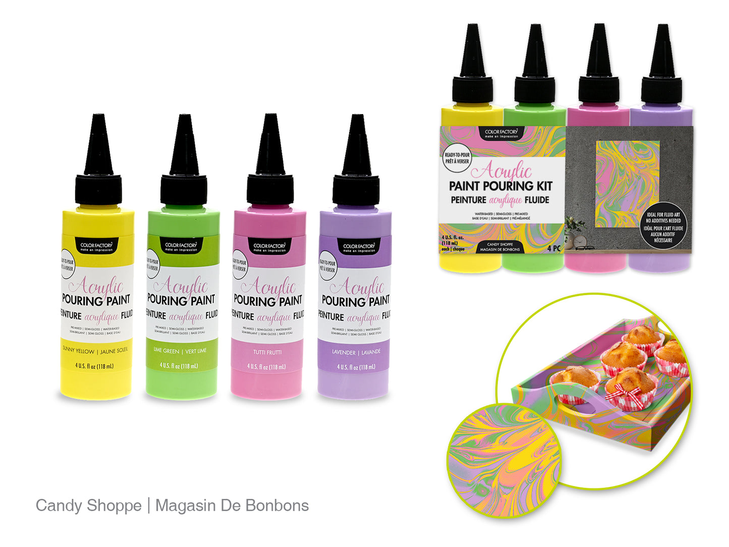 Color Factory: 4oz 4ct Acrylic Pouring Paint Kit~ Ready To Pour