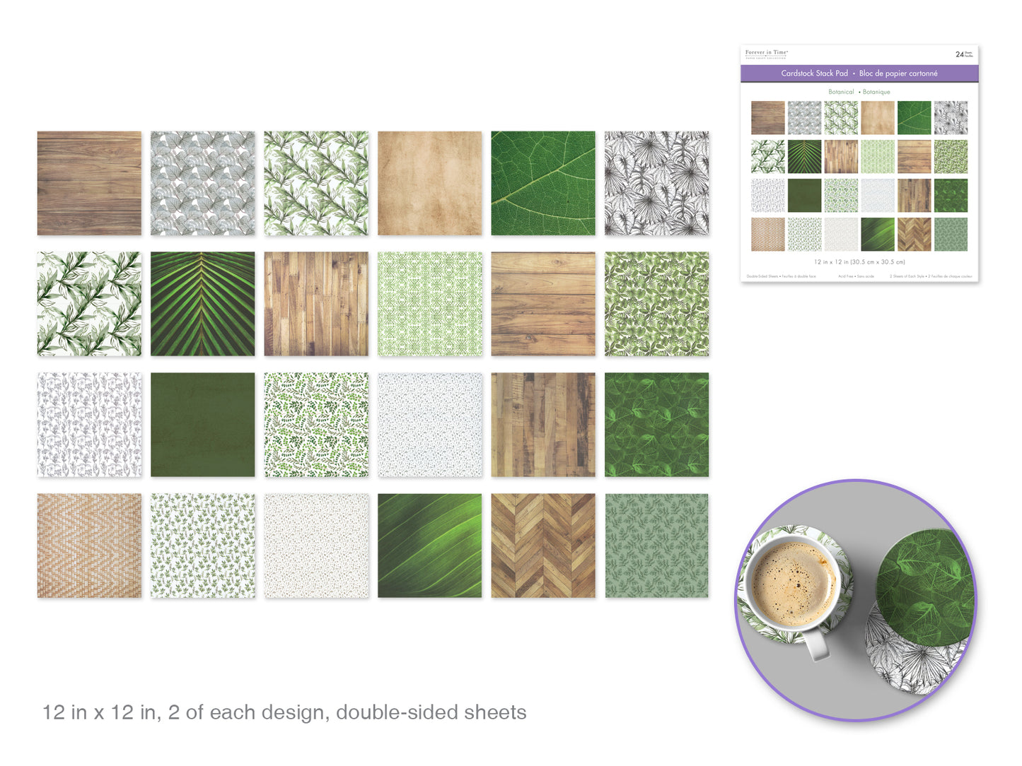 Cardstock: 12"x12" Themed Stack Pad x24 Double-Sided (24 Designs) 230GSM Botanical