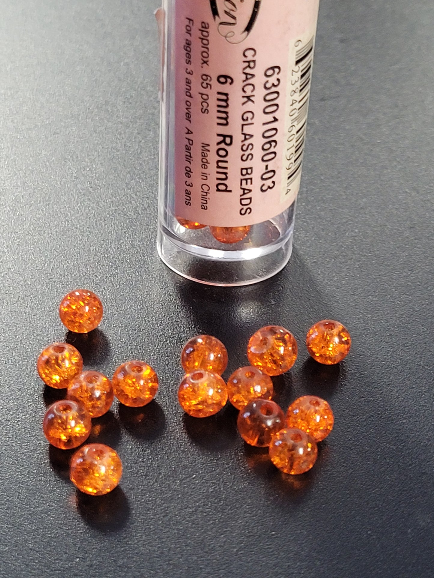 Crack Glass Beads 6mm Round Orange