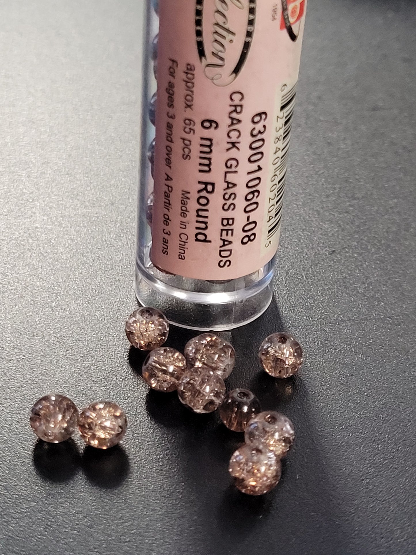 Crack Glass Beads 6mm Round Brown