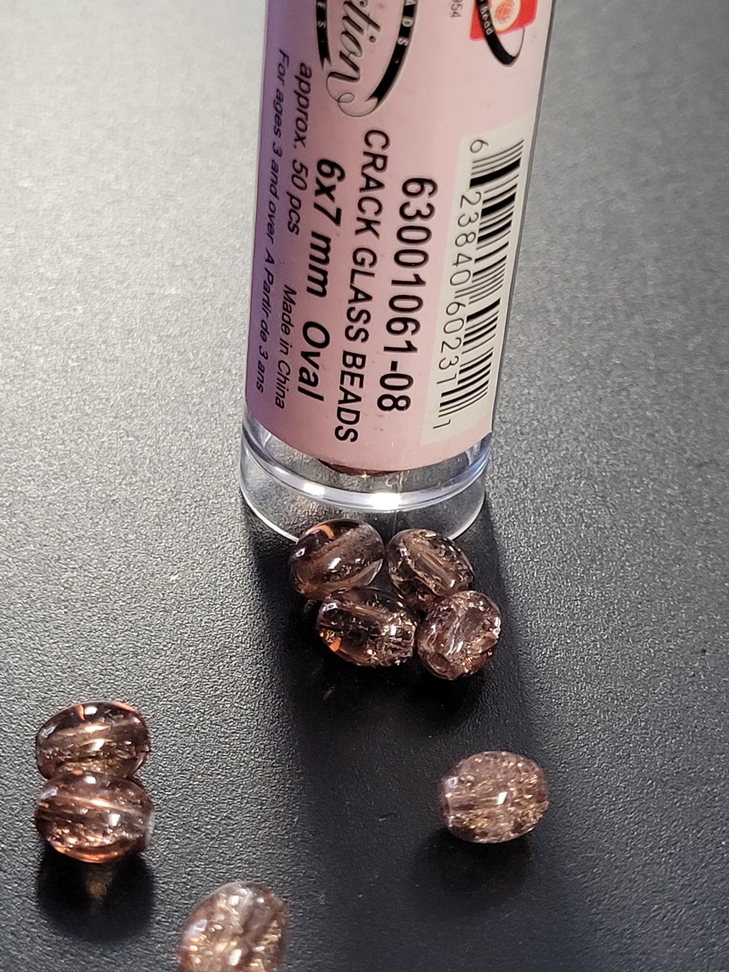 Crack Glass Beads 6x7mm Oval Brown