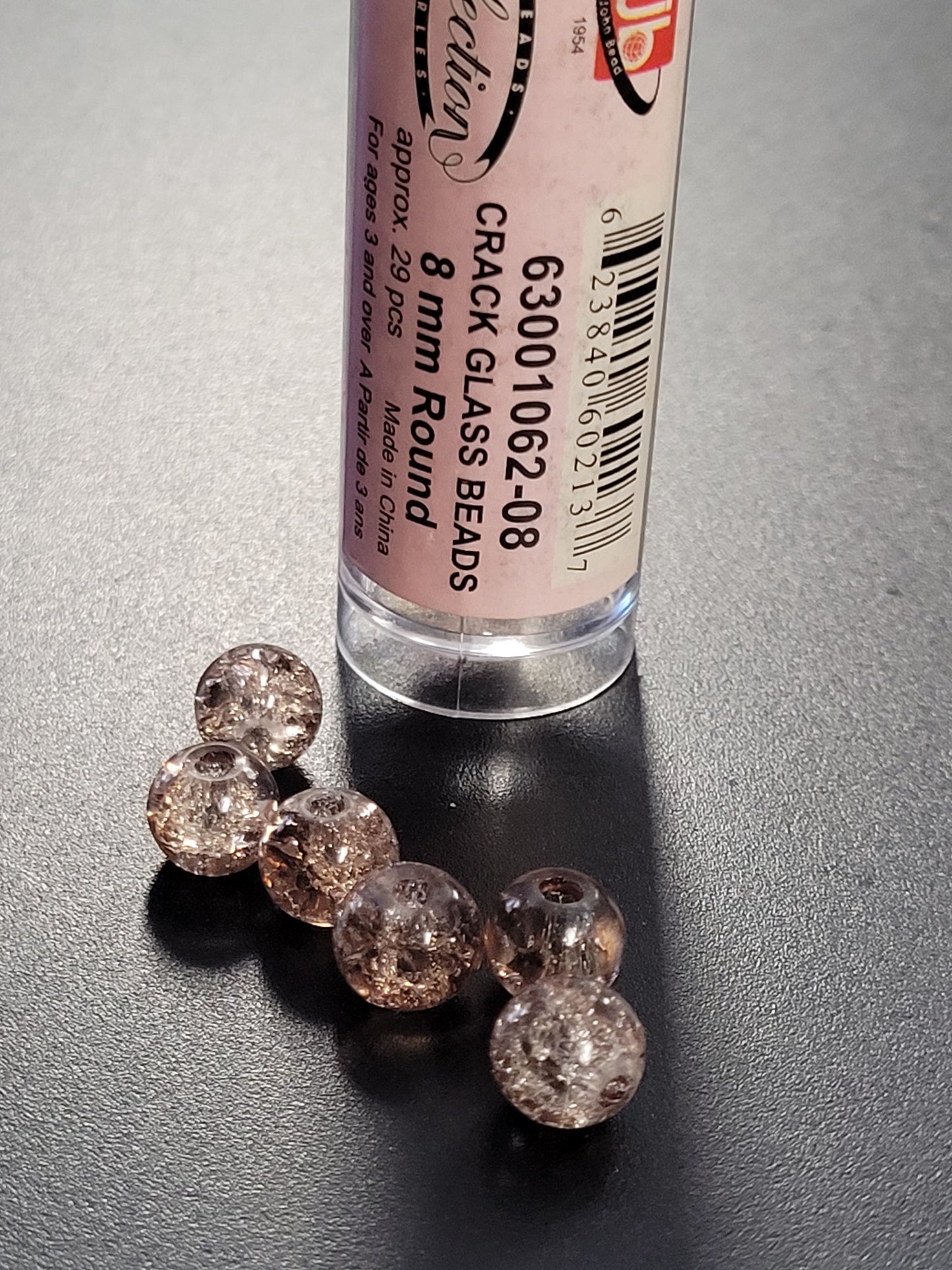 Crack Glass Beads 8mm Round Brown