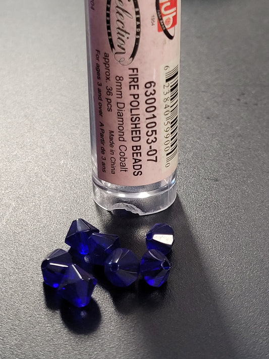 Fire Polished Beads 8mm Diamond Cobalt