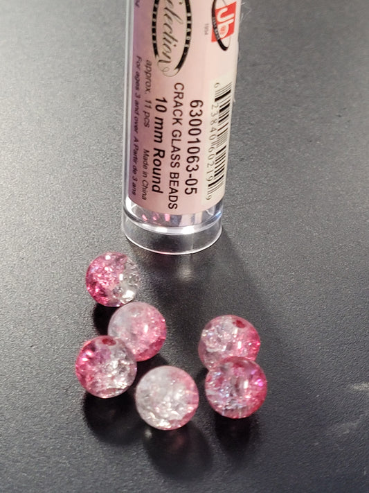 Cracked Glass Beads 10mm Round Pink Crystal