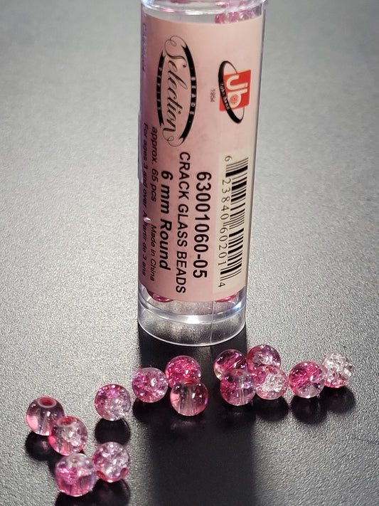 Cracked Glass Beads 6mm Round Pink Crystal