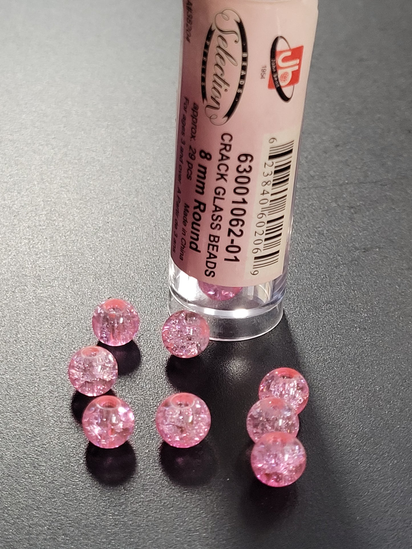 Cracked Glass Beads 8mm Round Pink Crystal