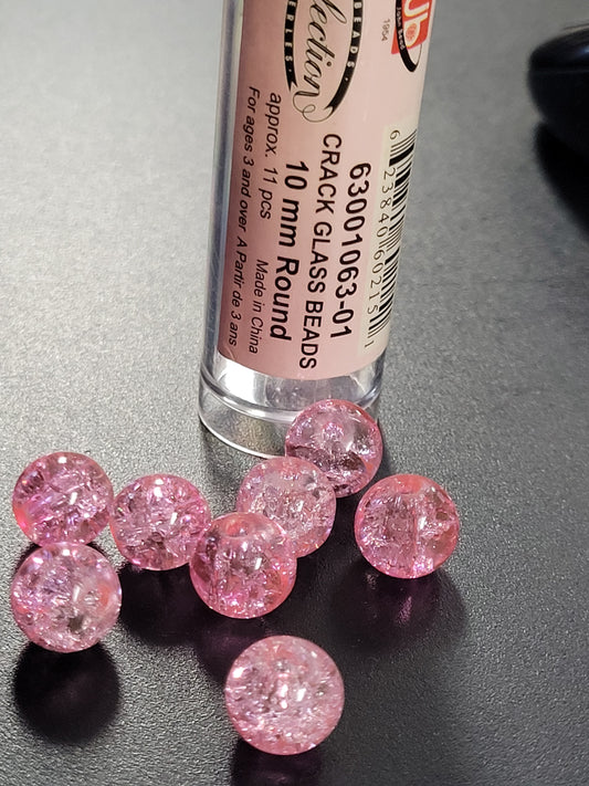 Cracked Glass Beads 10mm Round Pink Crystal