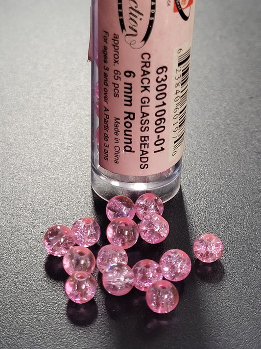 Cracked Glass Beads 6mm Round Pink Crystal
