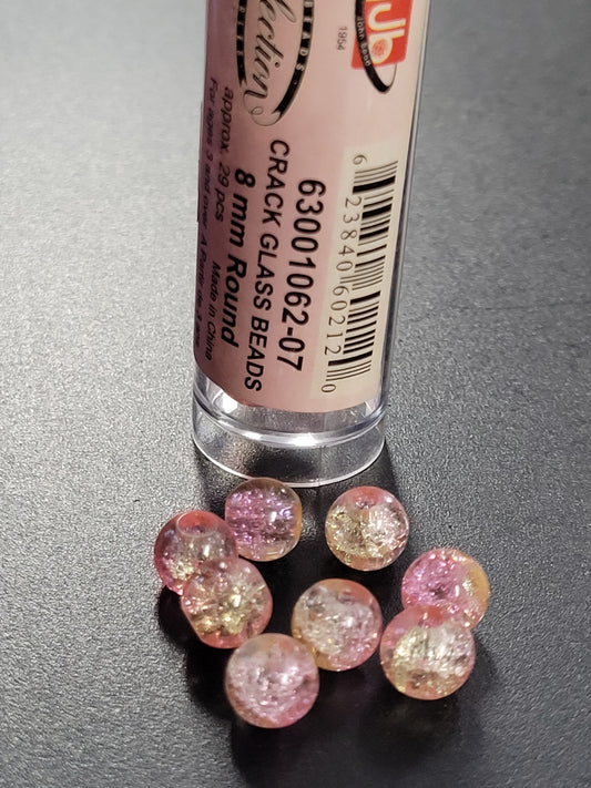 Cracked Glass Beads 8mm Round Pink Yellow