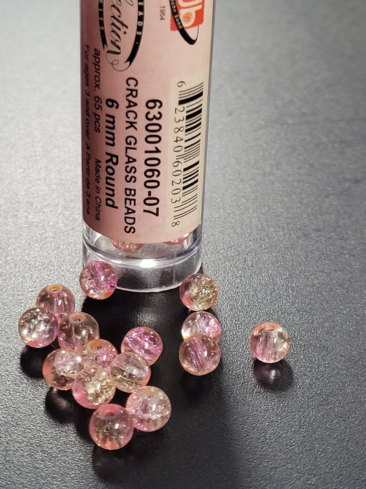 Cracked Glass Beads 6mm Round Pink Yellow