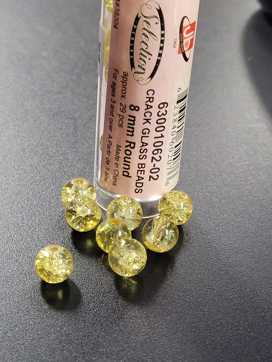 Crack Glass Beads 8mm Round Yellow