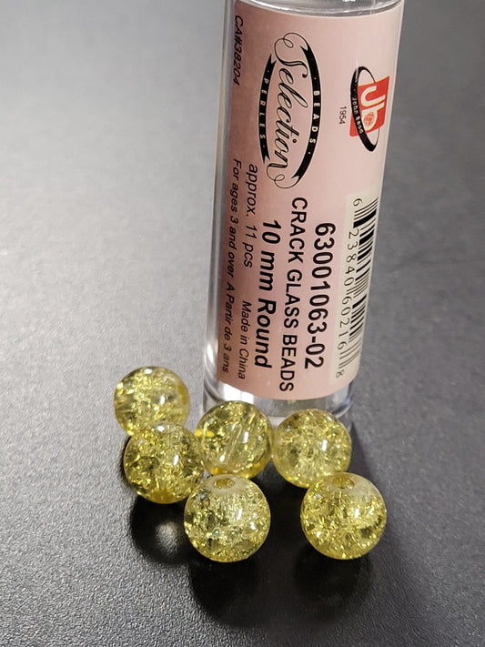 Crack Glass Beads 10mm Round Yellow