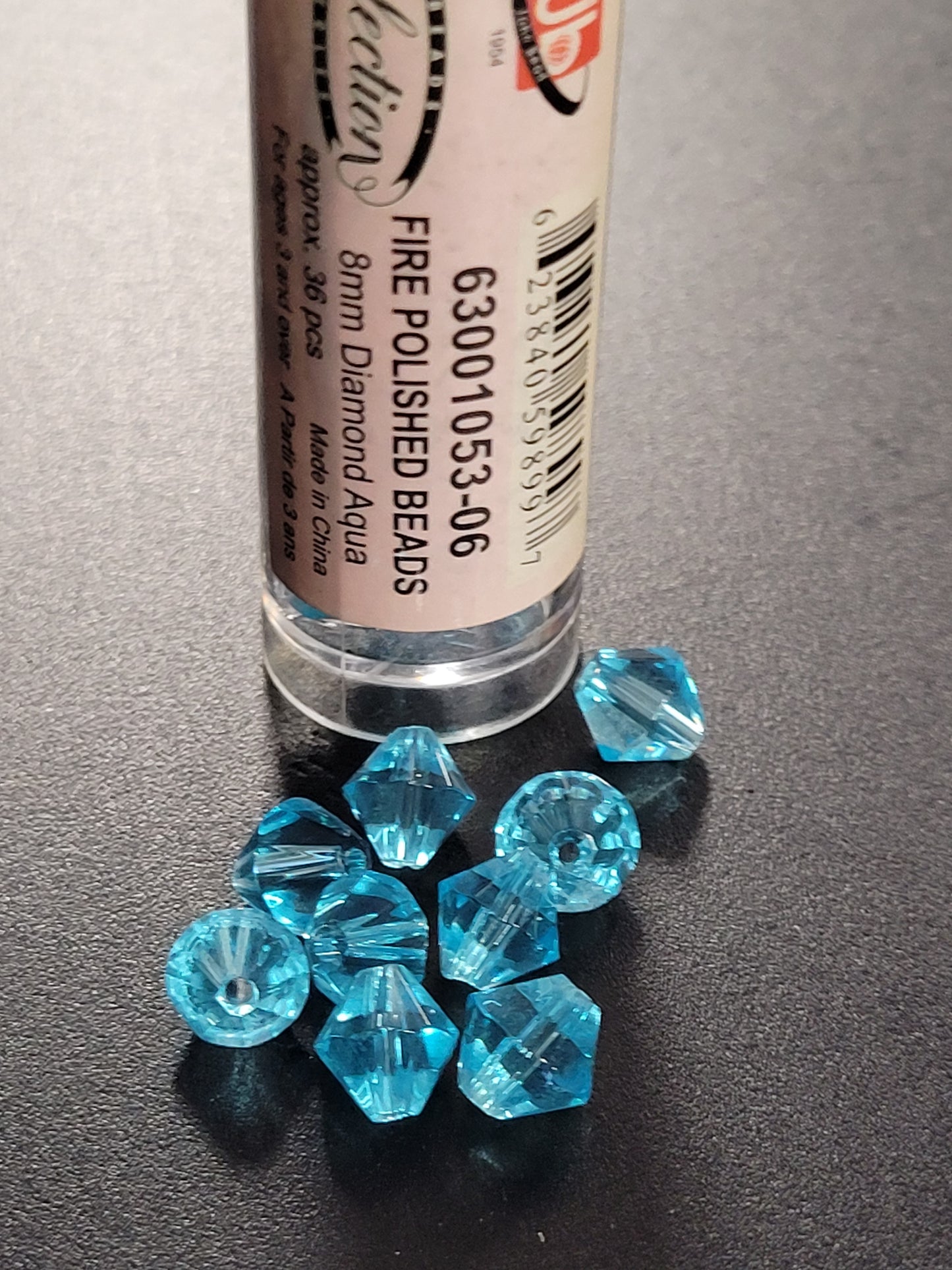 Fire Polished Beads 8mm Diamond Aqua