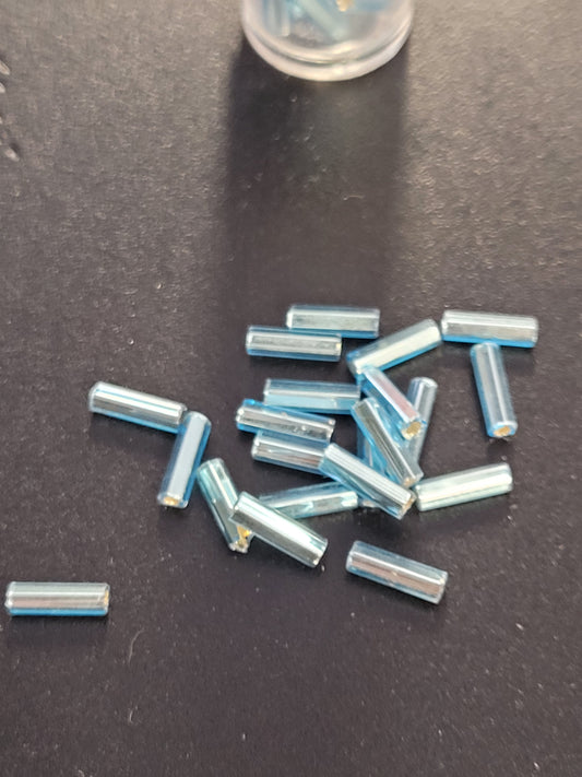 Silver Lined Light Blue Bugle Beads Vial