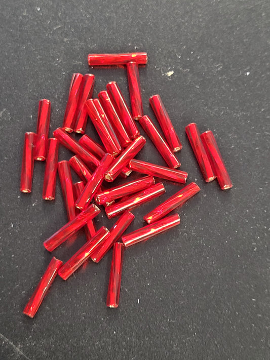 Silver Lined Red Twisted Bugle Beads