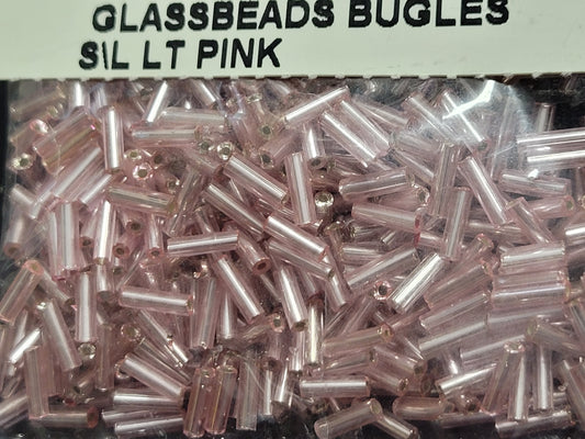 Silver Lined Light Pink Bugle Beads