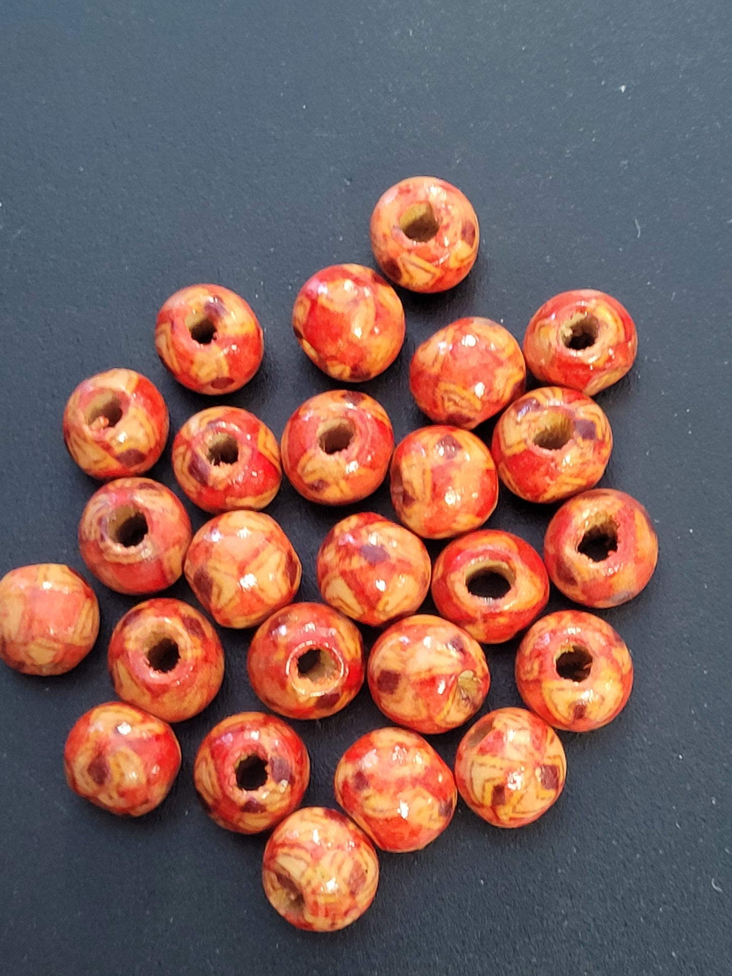 WOODEN BEAD ROUND  MIXED PATTERN & COLOR